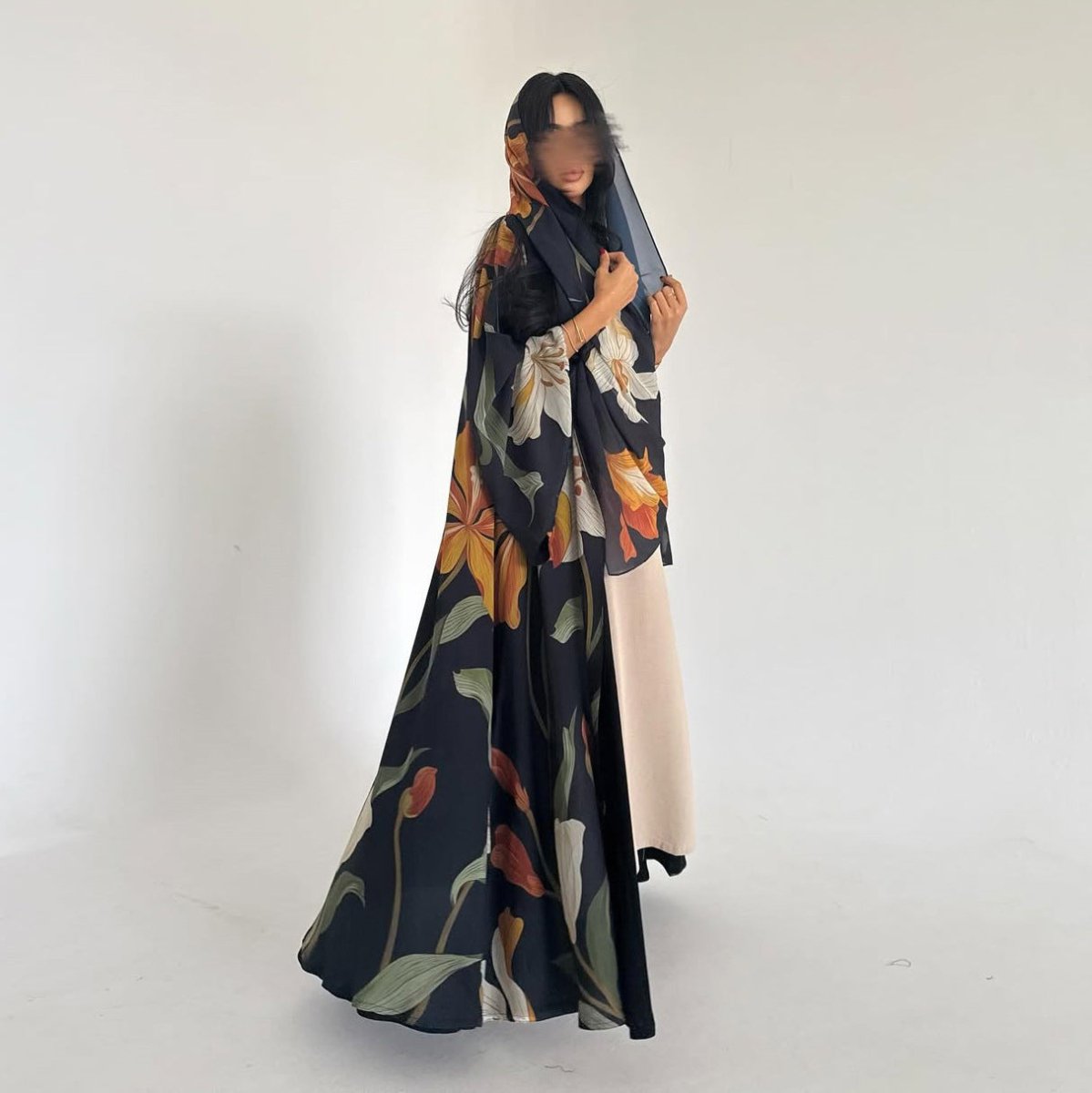 Floral Print Open Abaya with Matching Hijab (MOA287) by Mariam's Collection