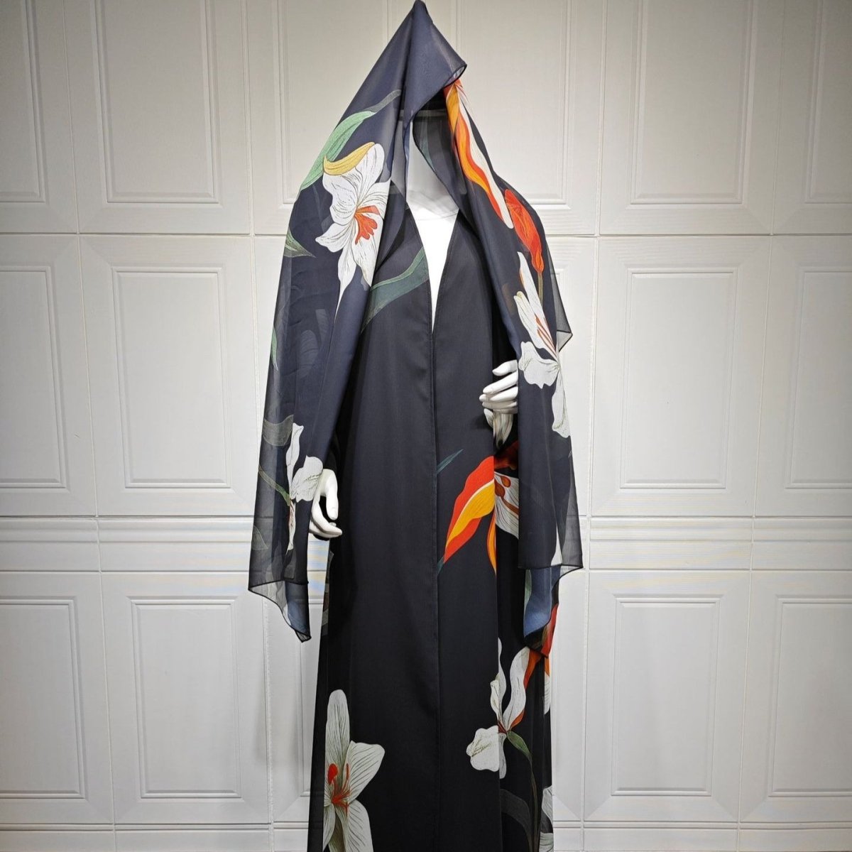 Floral Print Open Abaya with Matching Hijab (MOA287) by Mariam's Collection