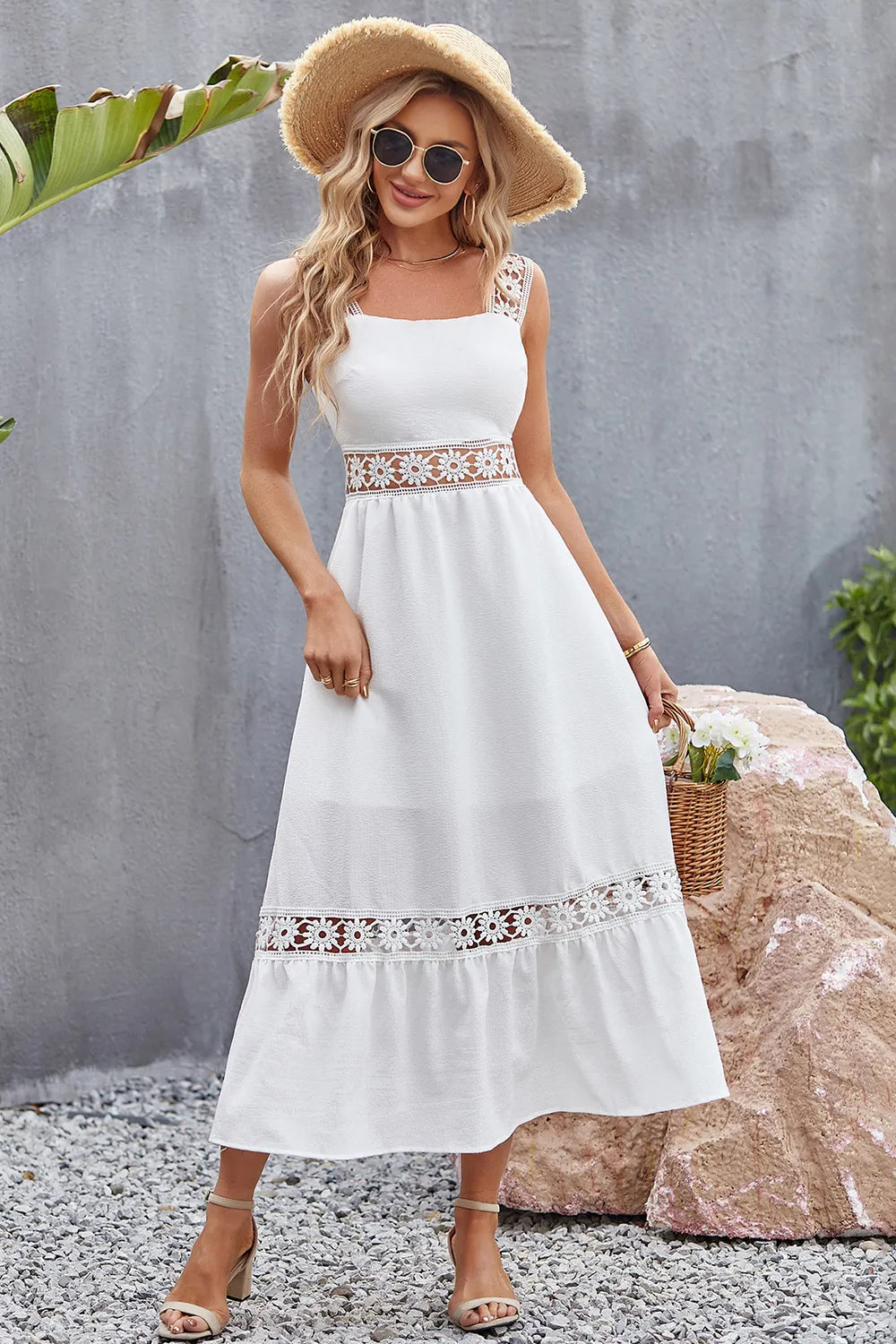 Flower Crochet Wide Strap Midi Dress by V.I.P Digital Presence