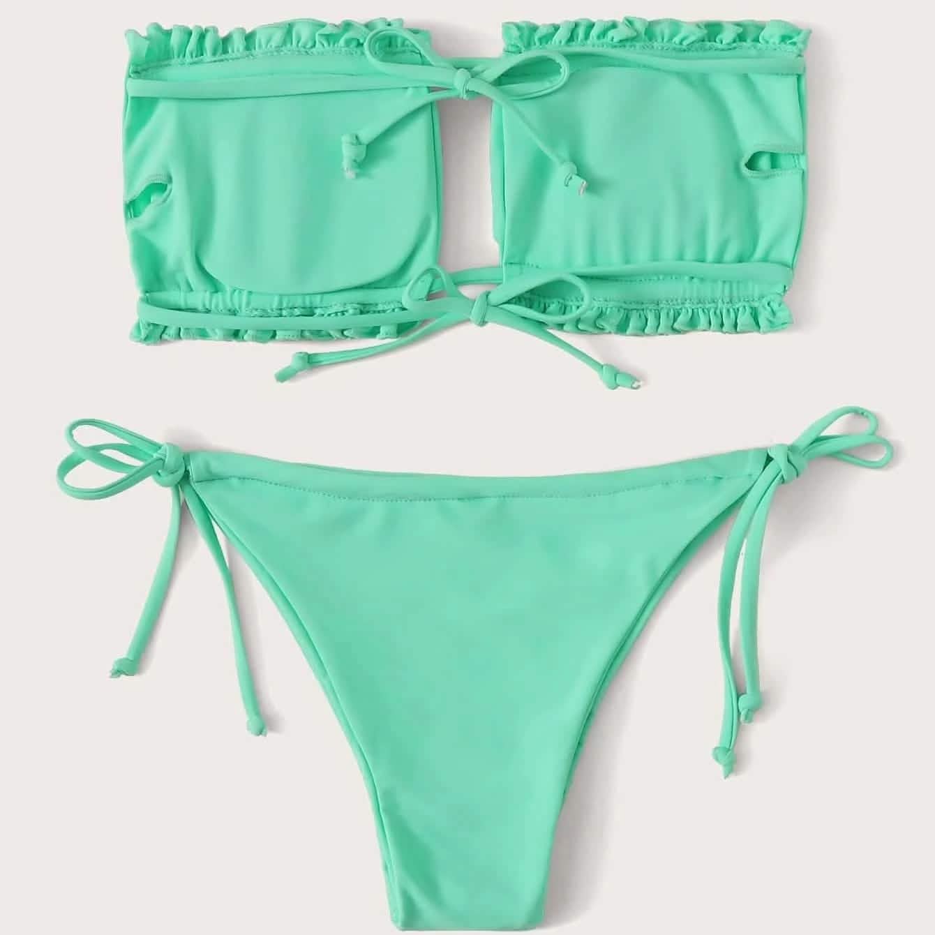 Frill Trim Bandeau Tie Side Bikini Swimsuit by DailySale