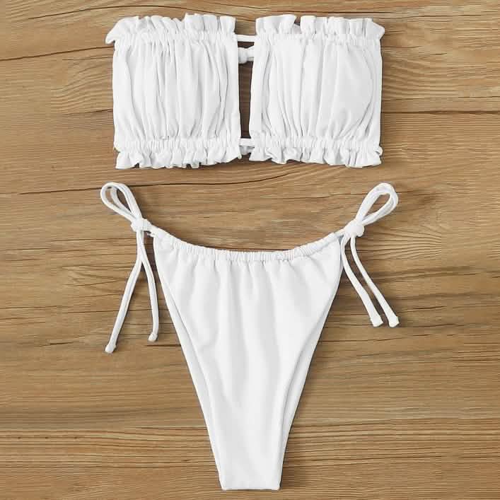 Frill Trim Bandeau Tie Side Bikini Swimsuit by DailySale
