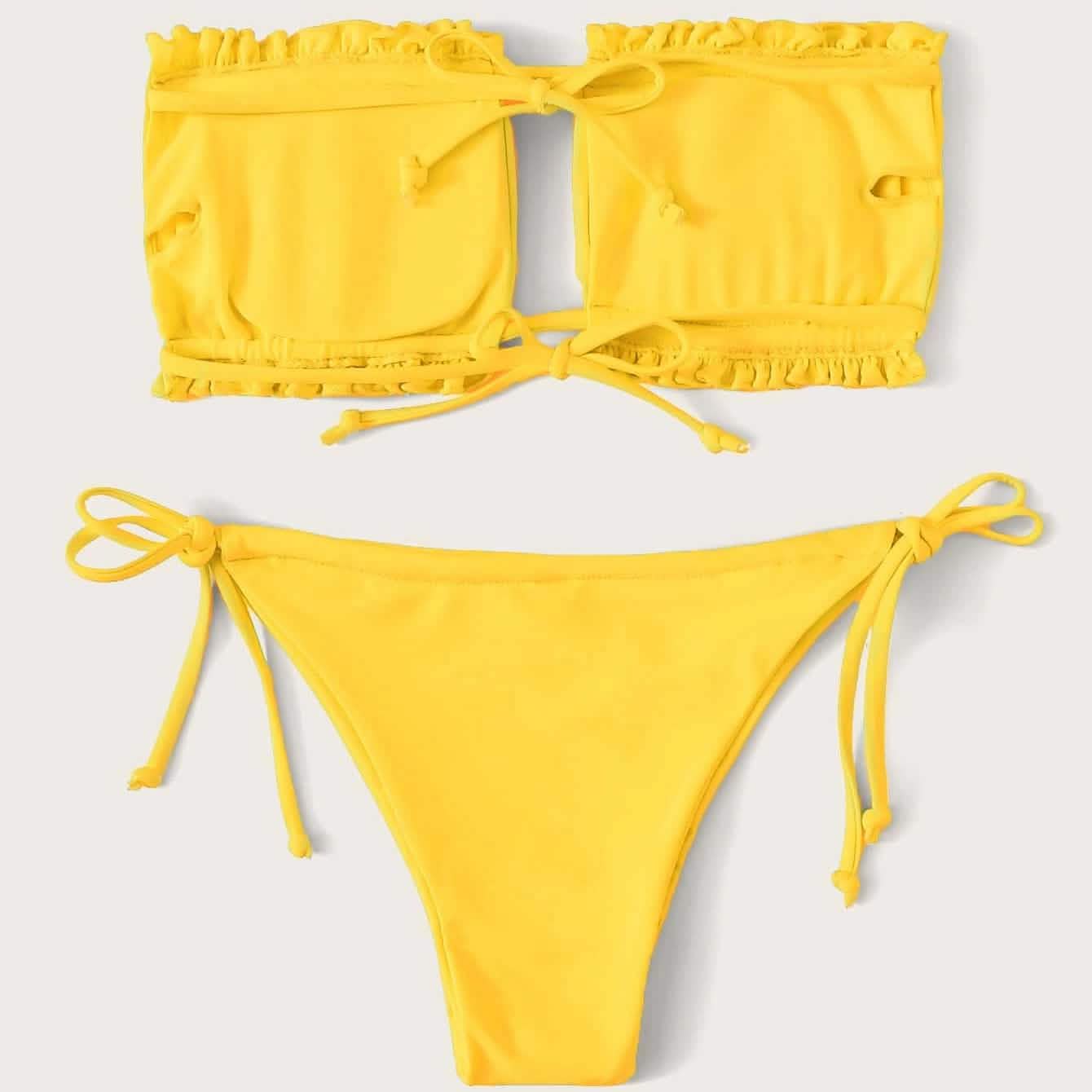 Frill Trim Bandeau Tie Side Bikini Swimsuit by DailySale