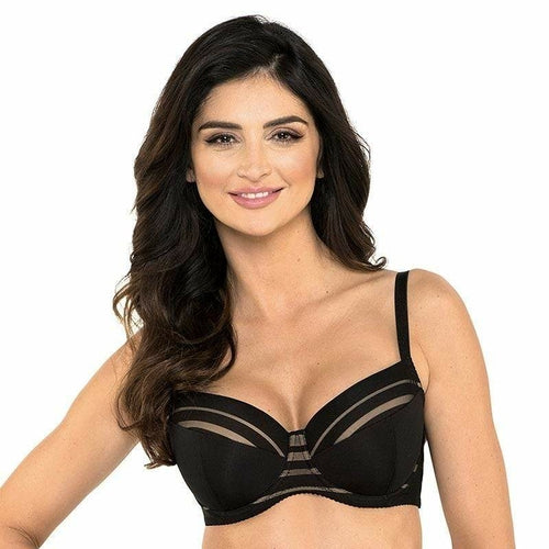 Full Figure Padded Striped Bra Gorteks Luna Black by Lime Lucy