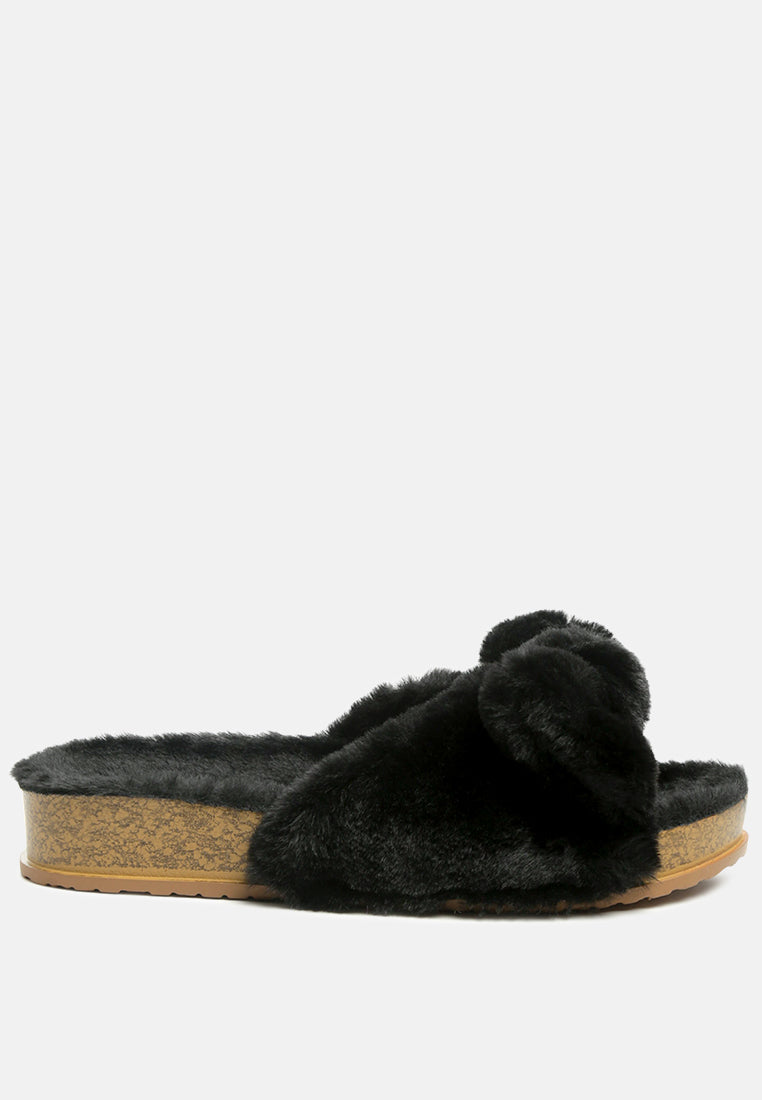 Fuzz Bow Fur Flats by London Rag