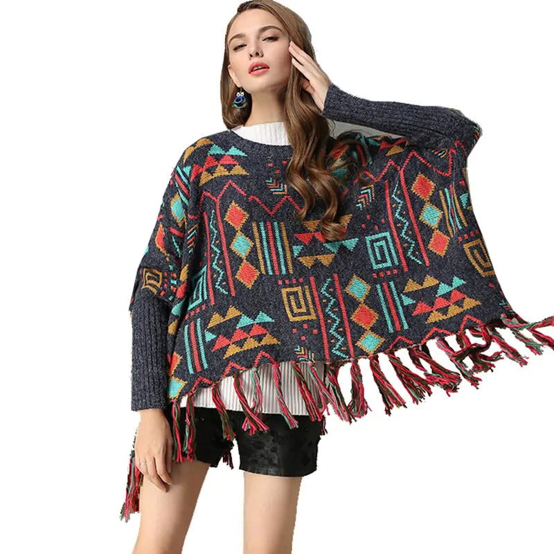 Plus Size Women's Batwing Sweater with Fringe Knit by Trendy Attic Store01