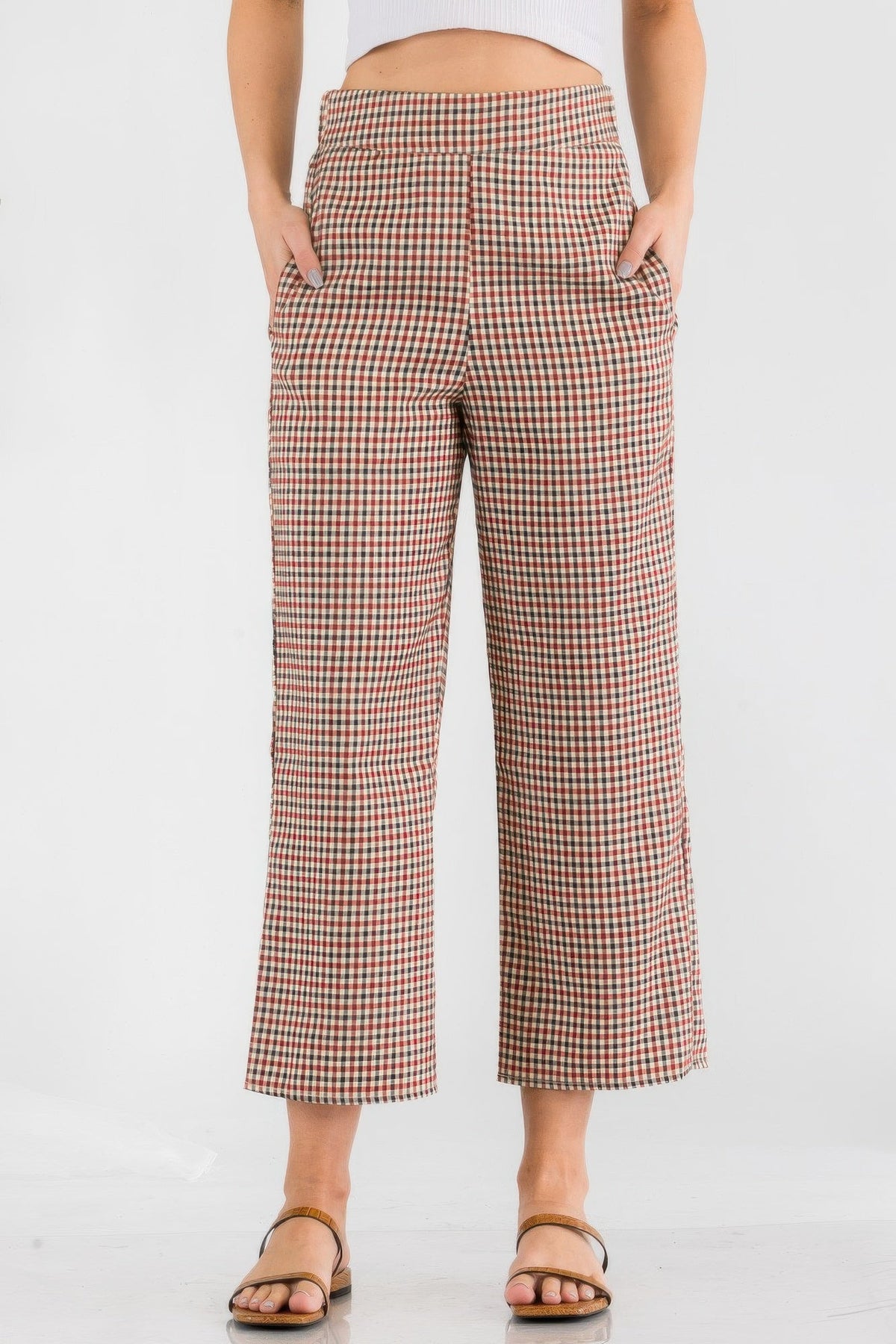 Gingham High Waist Pants by Tigbul's Variety Fashion Shop