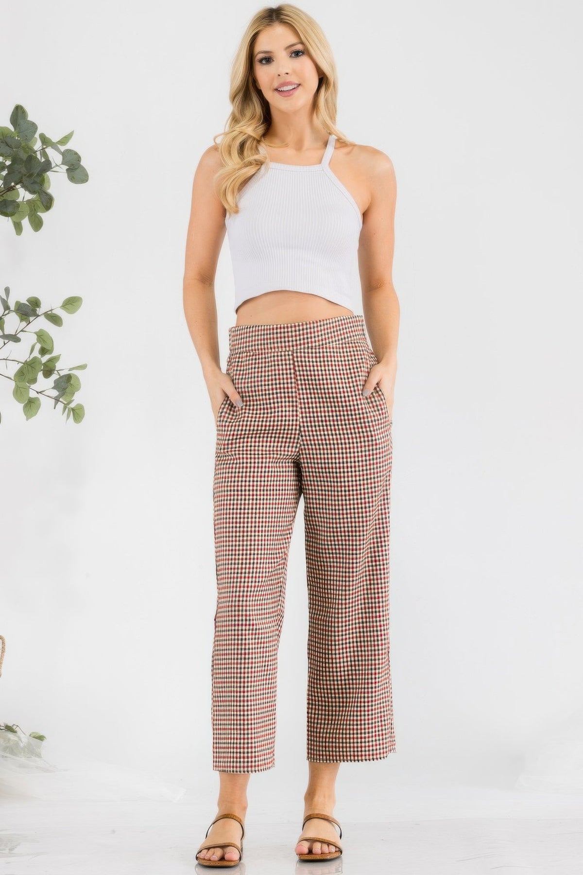 Gingham High Waist Pants by Tigbul's Variety Fashion Shop