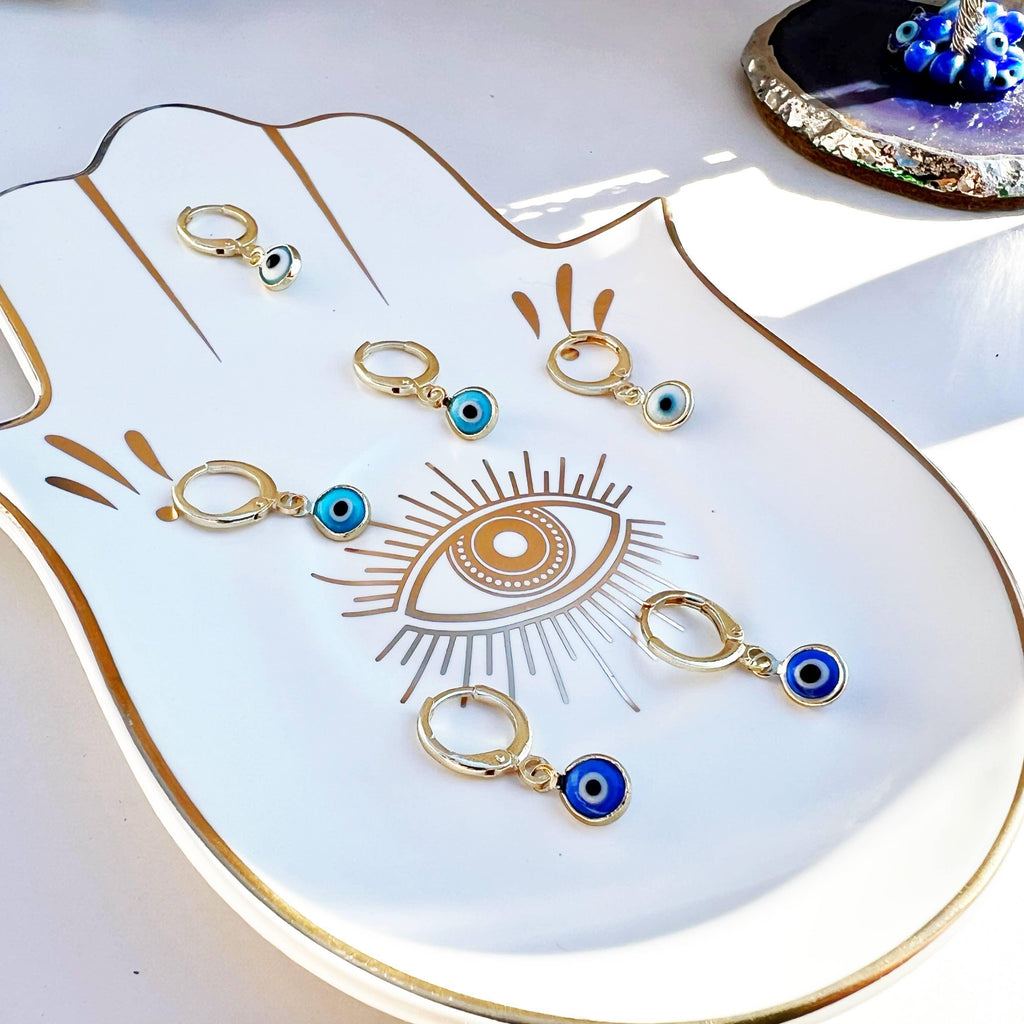 Glass Evil Eye Huggie Earrings by Classic Variable
