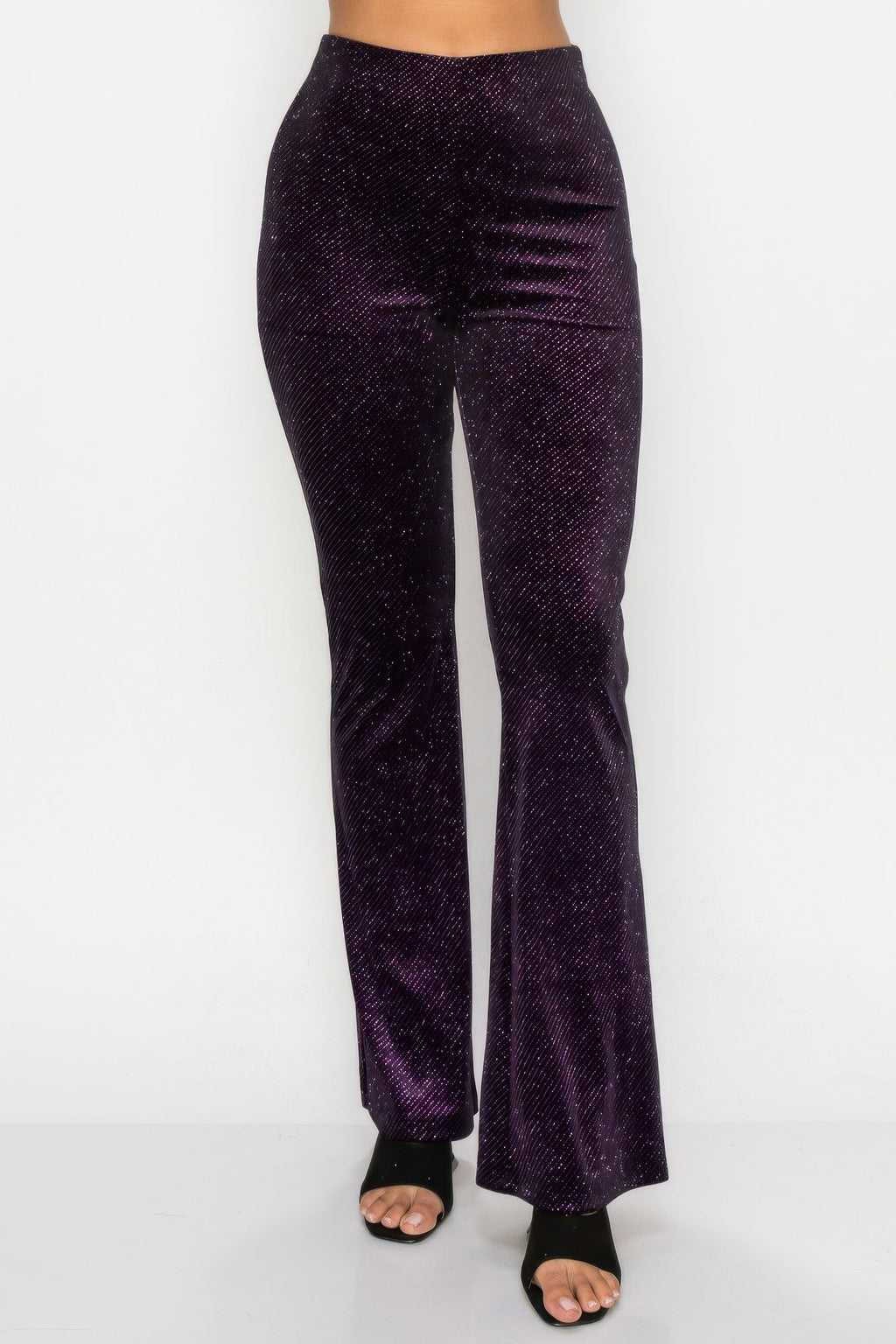 Glittery Flare High-rise Elastic Pants by Tigbul's Variety Fashion Shop