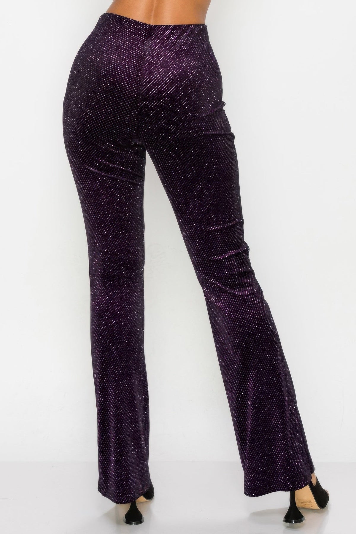Glittery Flare High-rise Elastic Pants by Tigbul's Variety Fashion Shop