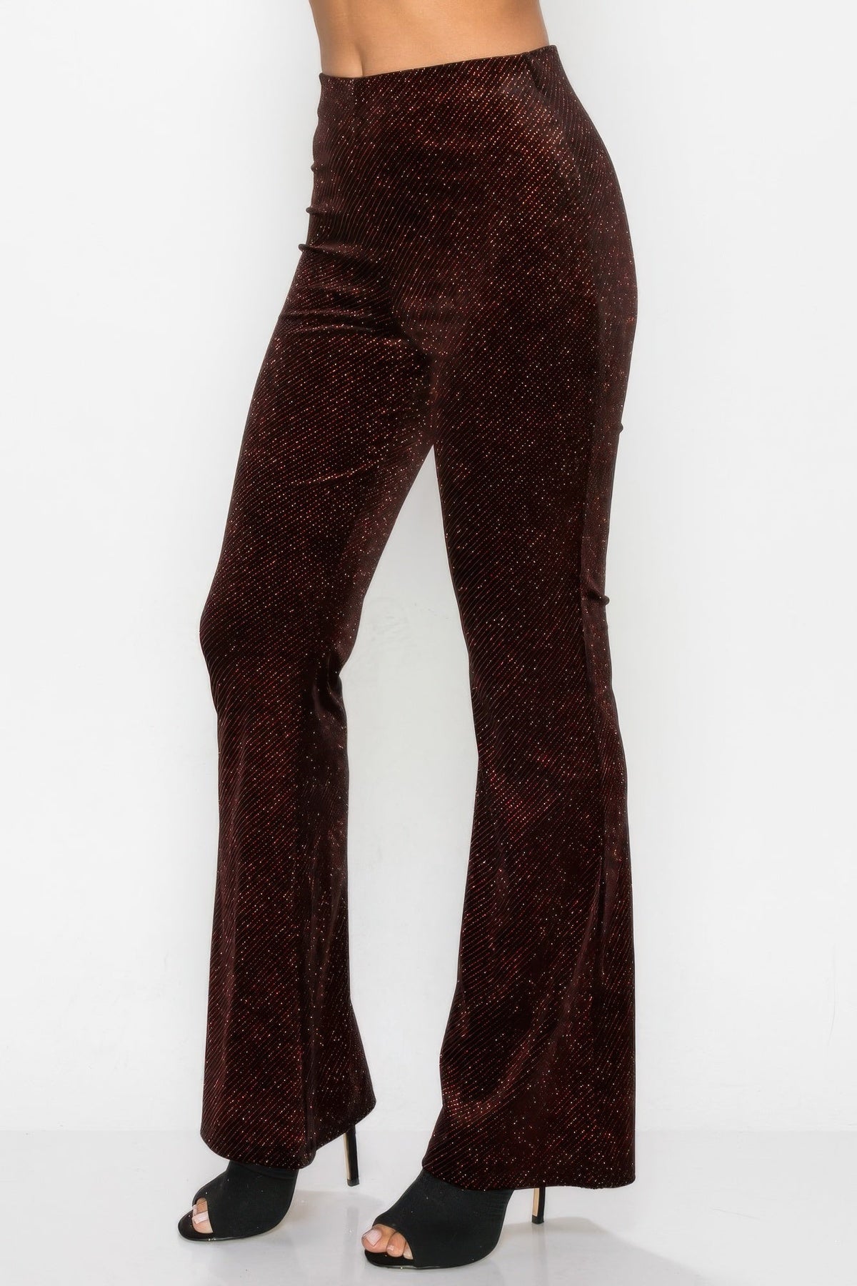 Glittery Flare High-rise Elastic Pants by Tigbul's Variety Fashion Shop
