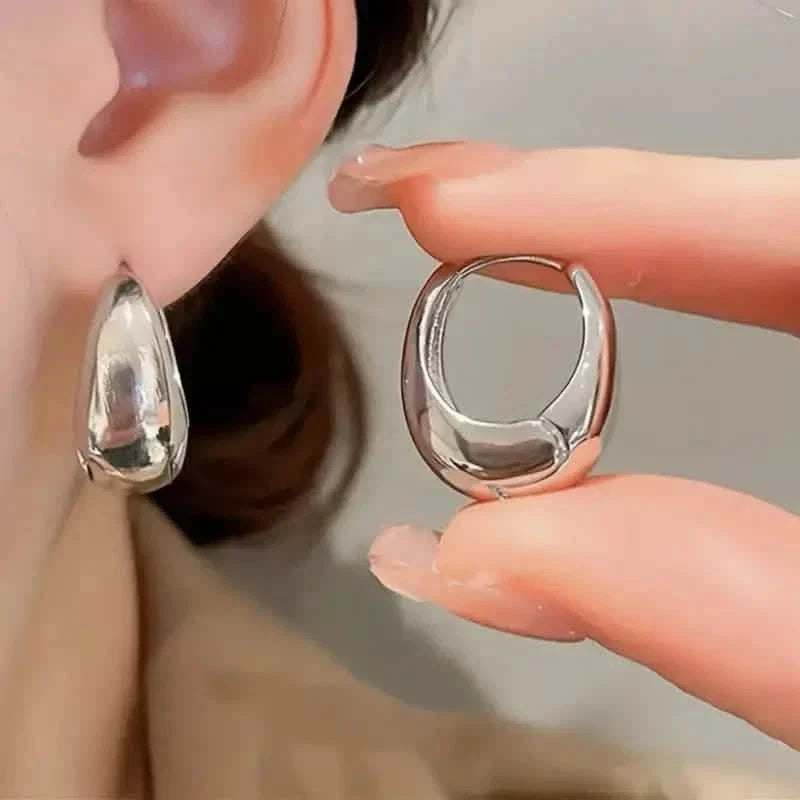 Glossy Chunky Shaped Hoop Earrings Copper Jewelry Vintage Elegant Style Female Geometric Ear Buckles by DailySale