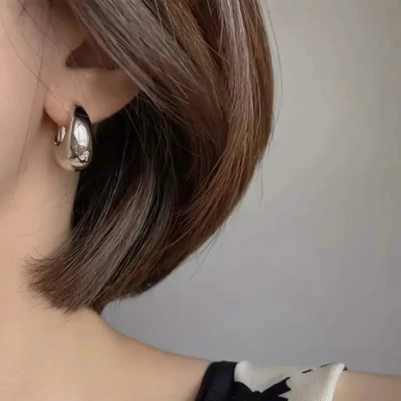 Glossy Chunky Shaped Hoop Earrings Copper Jewelry Vintage Elegant Style Female Geometric Ear Buckles by DailySale