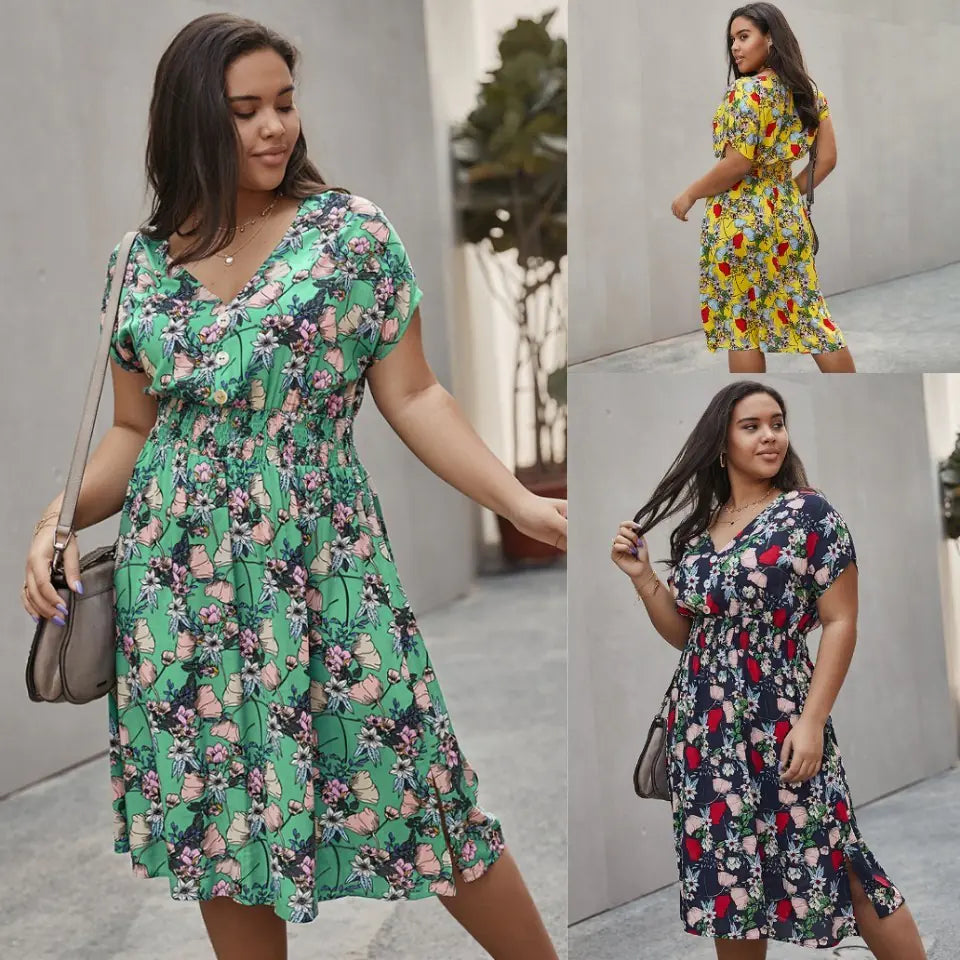 Women's Summer V-Neck Floral Beach Dress by Trendy Attic Store01