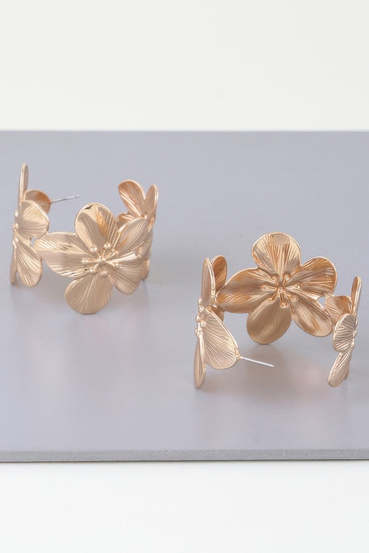 Gold Floral Hoop Earrings by Tigbul's Variety Fashion Shop