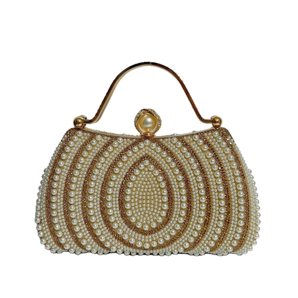 Gold-Framed Diamond Accent Pearl-Encrusted Dinner Bag with Chain Strap (MAC249) by Mariam's Collection