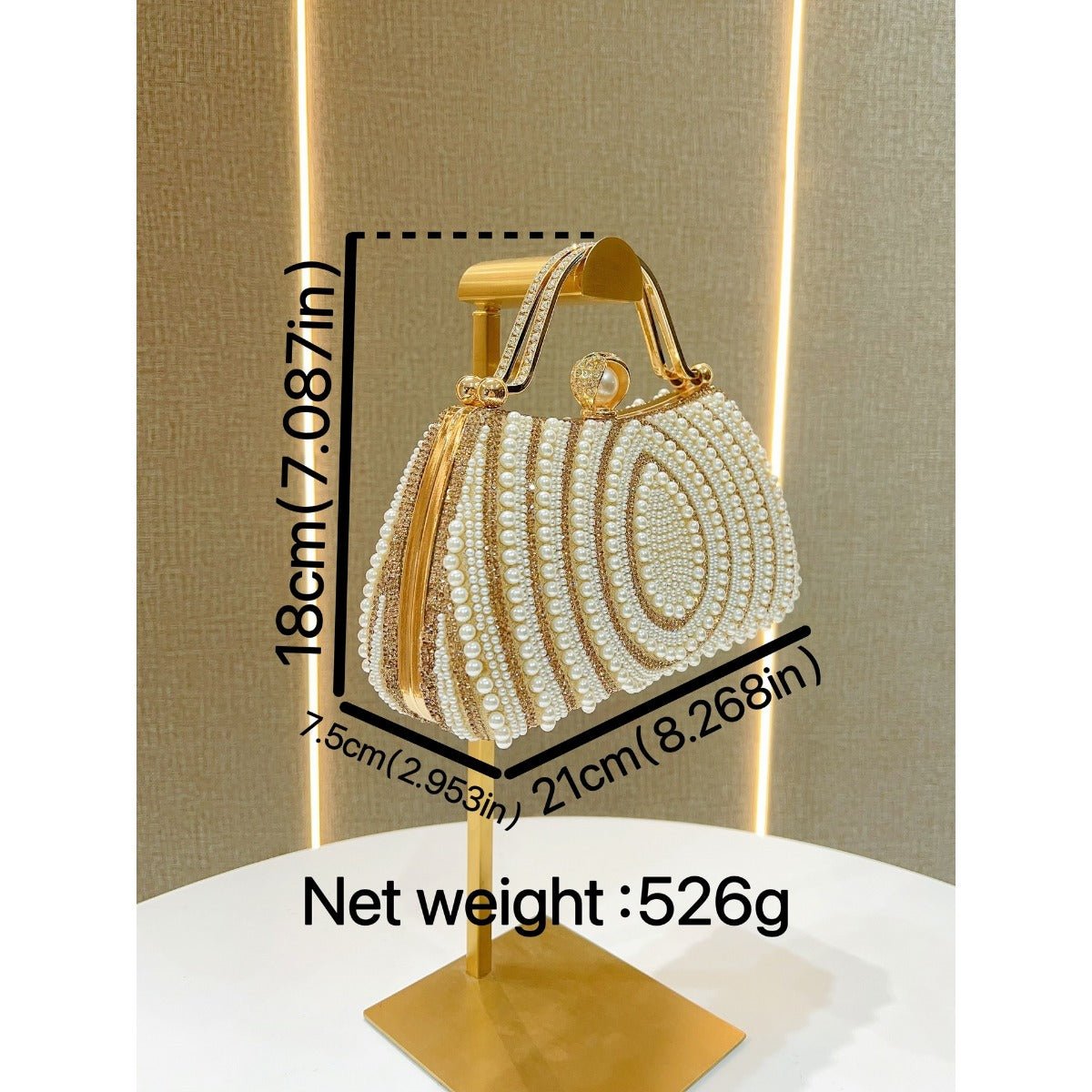 Gold-Framed Diamond Accent Pearl-Encrusted Dinner Bag with Chain Strap (MAC249) by Mariam's Collection