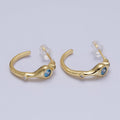 Gold Blue CZ Round Geometric 20mm C-Shaped Hoops Earrings | AD199 by DLUXCA