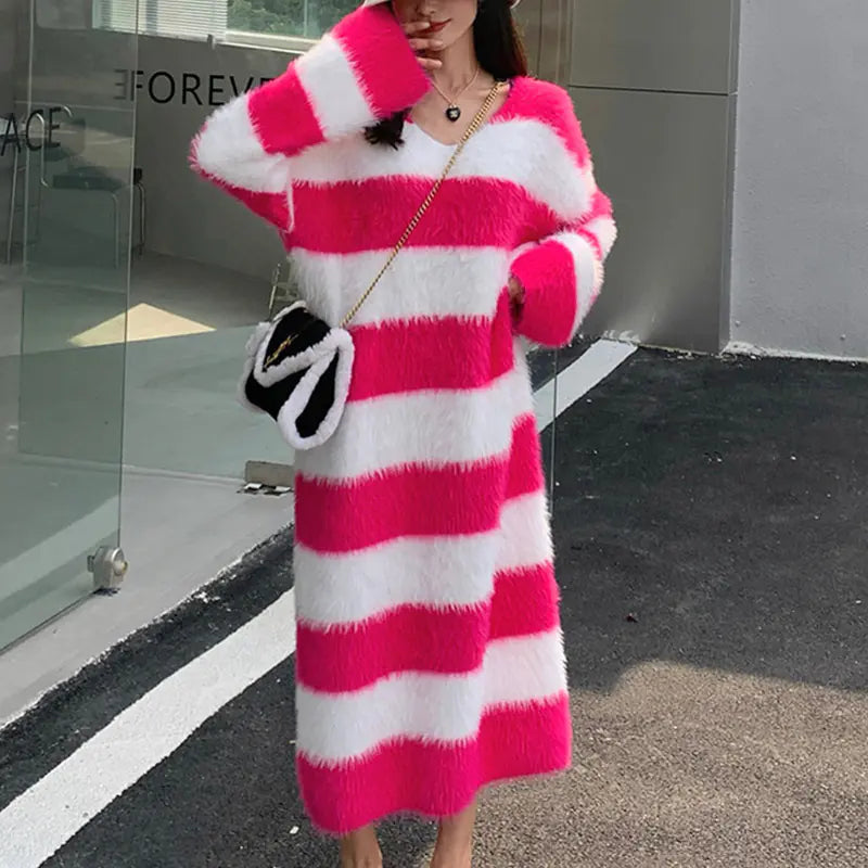Striped Long Knitted Dress for Women by Trendy Attic Store01