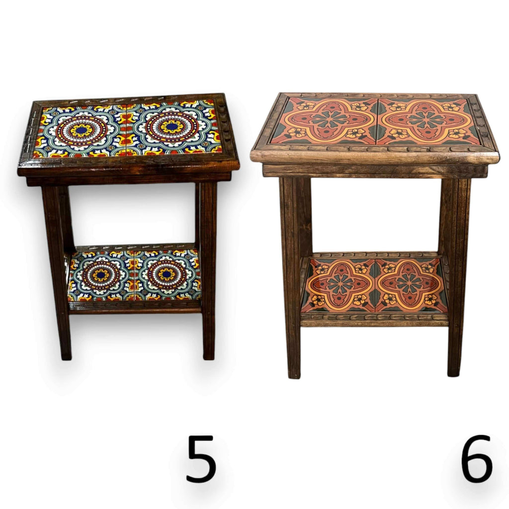 Talavera Tile End Table | Handmade Mexican Wood Accent Furniture by The Talavera Hub