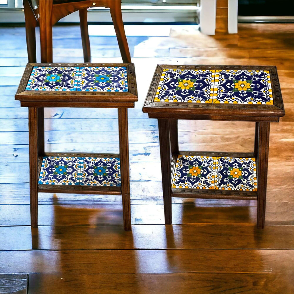 Talavera Tile End Table | Handmade Mexican Wood Accent Furniture by The Talavera Hub