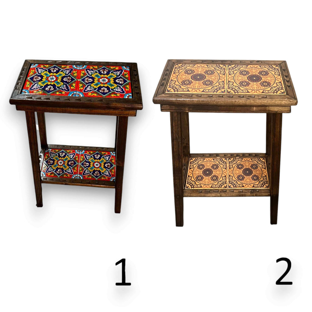 Talavera Tile End Table | Handmade Mexican Wood Accent Furniture by The Talavera Hub