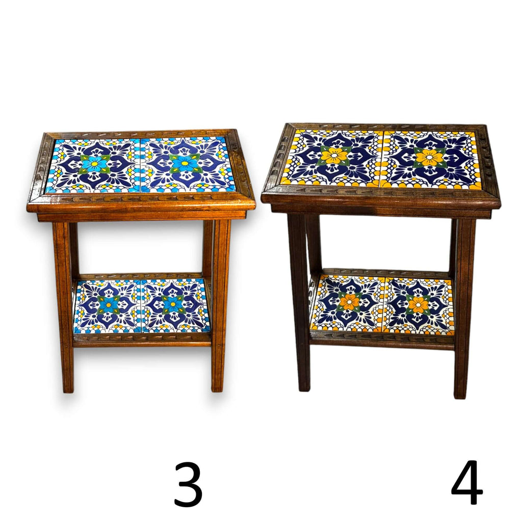 Talavera Tile End Table | Handmade Mexican Wood Accent Furniture by The Talavera Hub