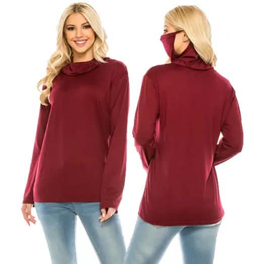Haute Edition Cowl Neck Tee with Built-In Mask by DailySale