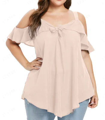 Plus Size V Neck Flare Sleeve Tunic Blouse for Women by Trendy Attic Store01