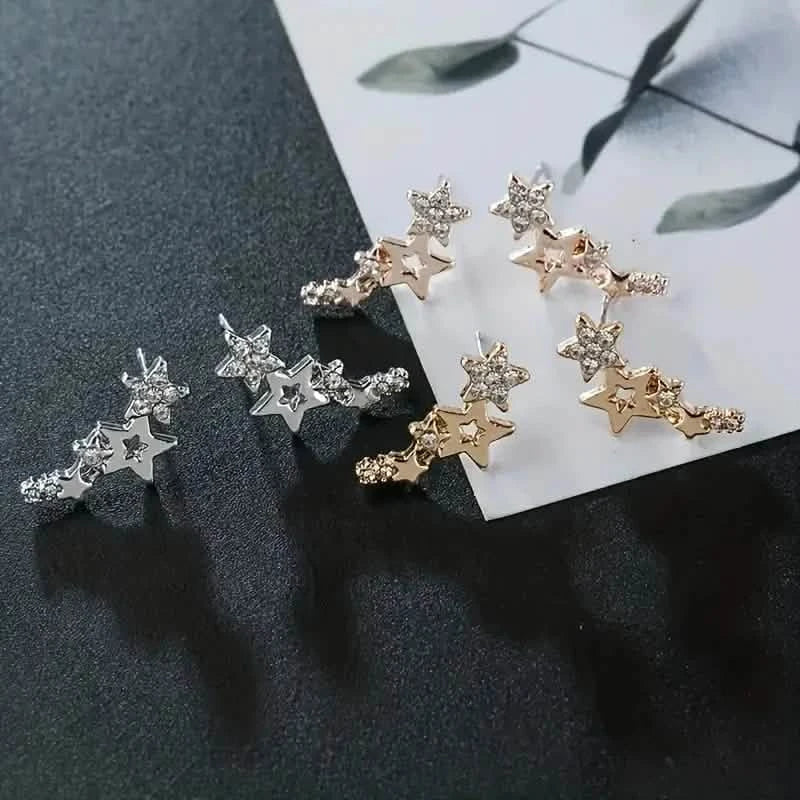Hollow Star Earrings Zinc Alloy with Rhinestone Accents by DailySale