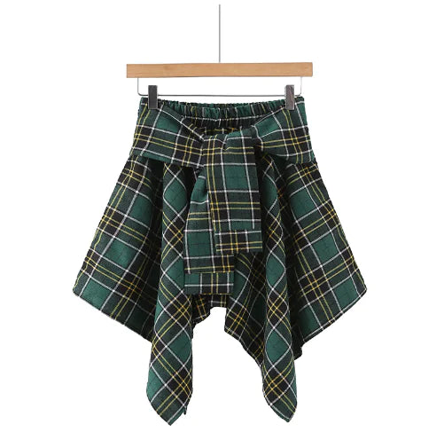 High Waist Irregular Plaid Skirt for Women by Trendy Attic Store01