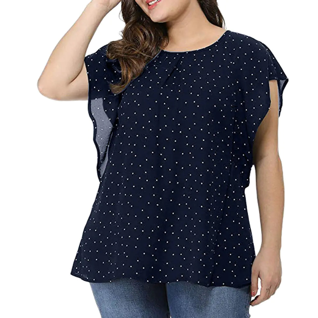 Plus Size Print Layered Sleeve Round Neck Blouse by Trendy Attic Store01