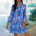 Printed V-neck Button Pleated Dress by Trendy Attic Store01