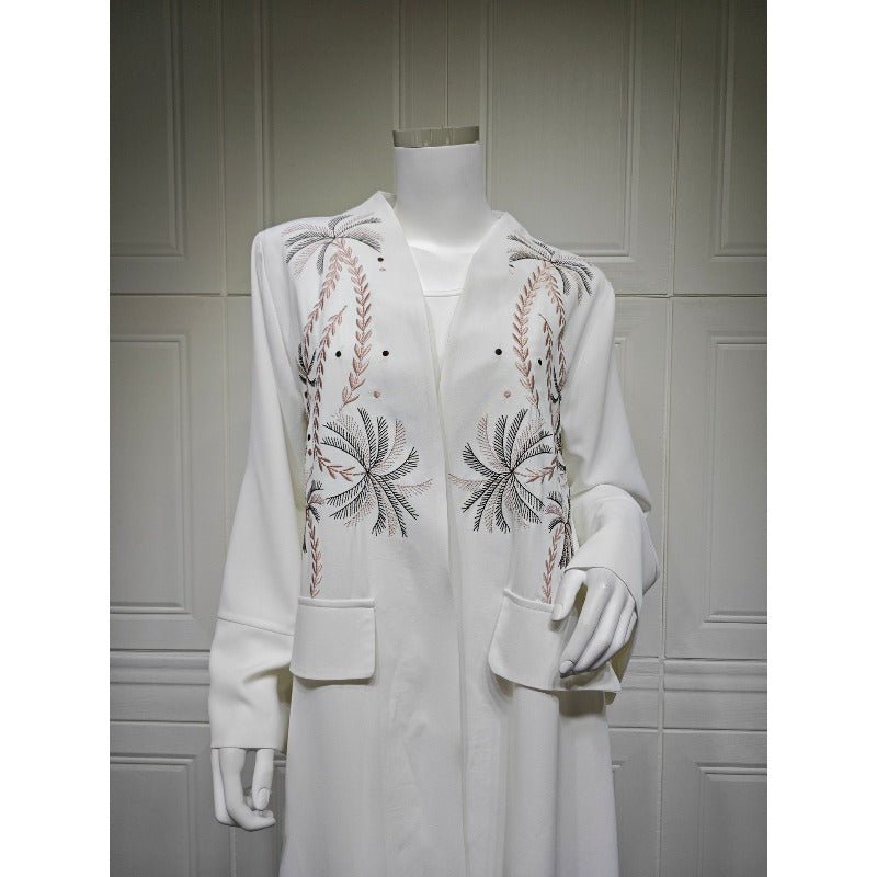 Ice Silk Crinkle Fabric Embroidered V-Neck Abaya(MOA234) by Mariam's Collection
