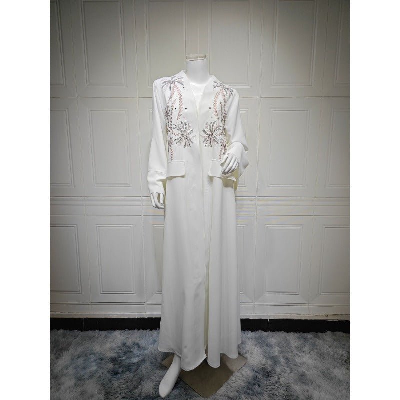 Ice Silk Crinkle Fabric Embroidered V-Neck Abaya(MOA234) by Mariam's Collection