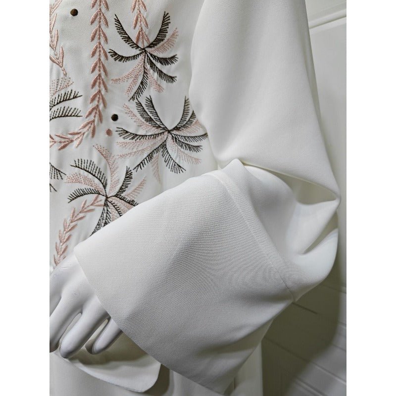 Ice Silk Crinkle Fabric Embroidered V-Neck Abaya(MOA234) by Mariam's Collection