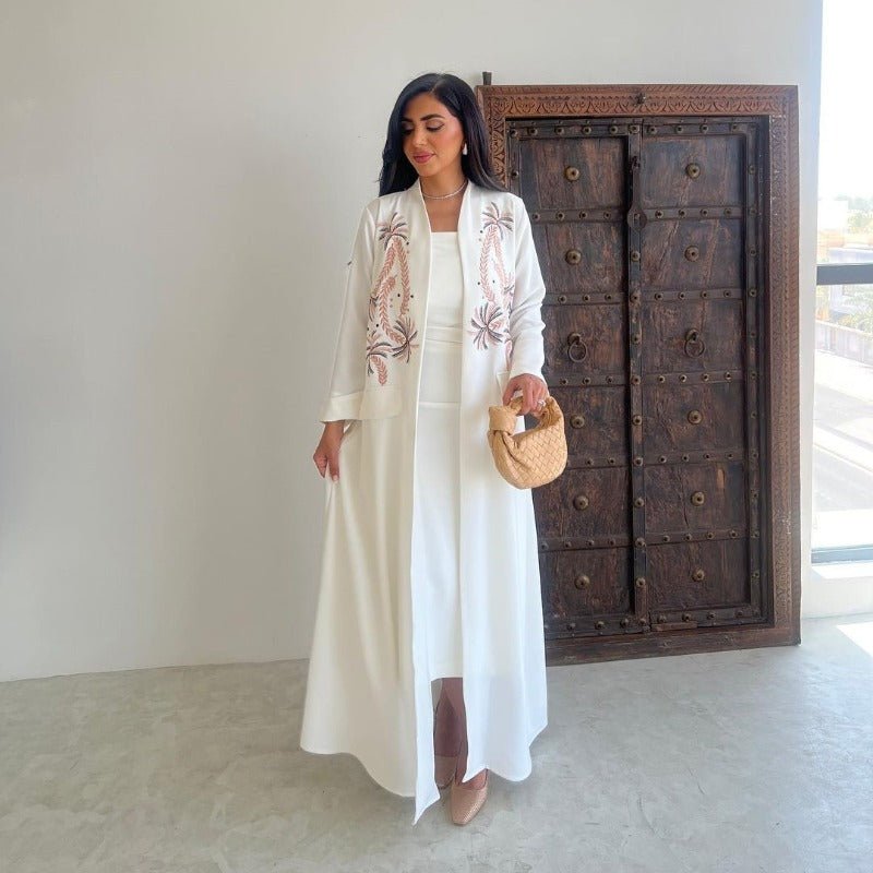 Ice Silk Crinkle Fabric Embroidered V-Neck Abaya(MOA234) by Mariam's Collection