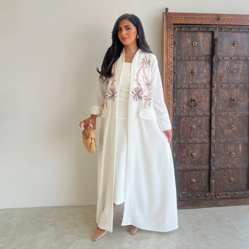 Ice Silk Crinkle Fabric Embroidered V-Neck Abaya(MOA234) by Mariam's Collection