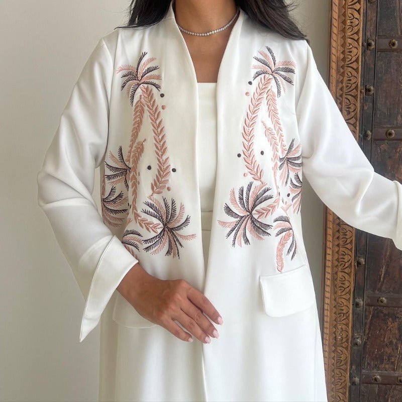 Ice Silk Crinkle Fabric Embroidered V-Neck Abaya(MOA234) by Mariam's Collection