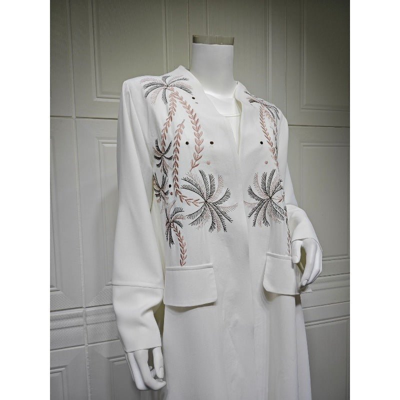 Ice Silk Crinkle Fabric Embroidered V-Neck Abaya(MOA234) by Mariam's Collection