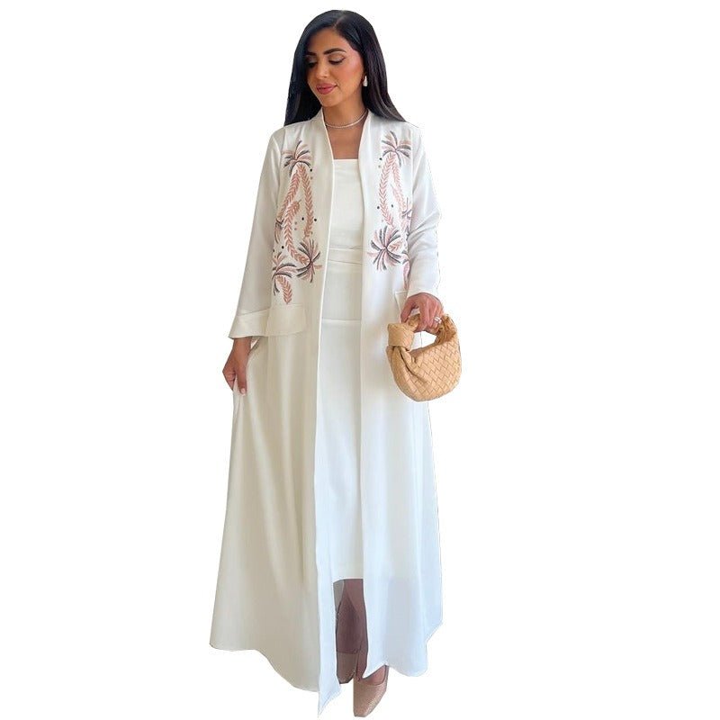 Ice Silk Crinkle Fabric Embroidered V-Neck Abaya(MOA234) by Mariam's Collection