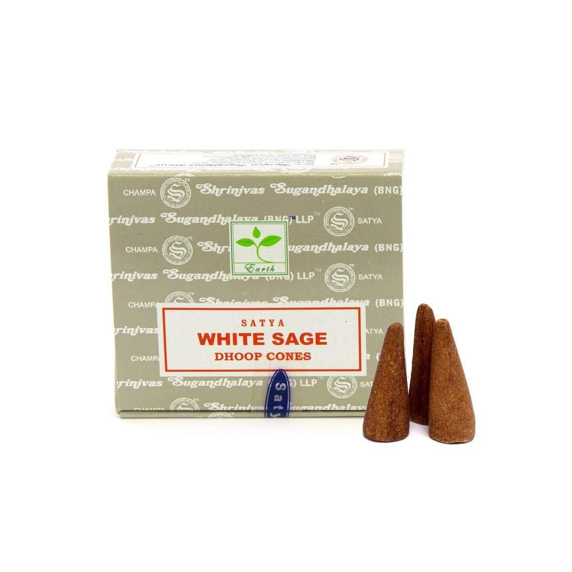 Satya White Sage Incense (Dhoop) Cones - 12 Cones Pack by Auric Blends