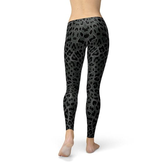 Womens Black Leopard Spots Leggings by Maroon Sooty