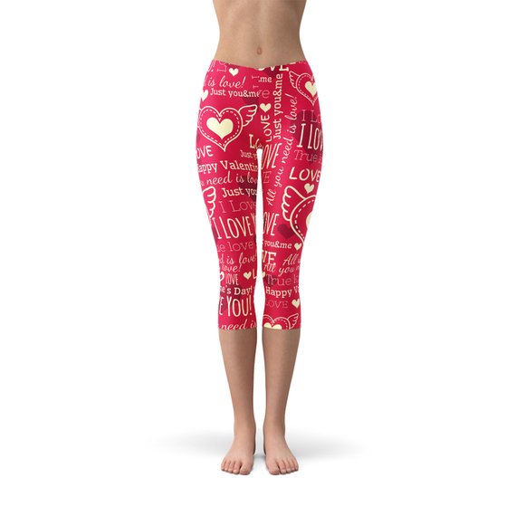 Love Hearts Red Capri Leggings by Maroon Sooty