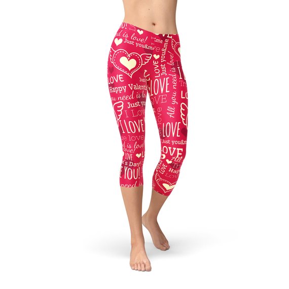 Love Hearts Red Capri Leggings by Maroon Sooty