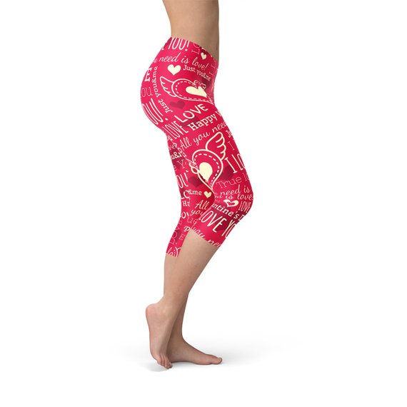Love Hearts Red Capri Leggings by Maroon Sooty