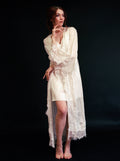 Silky Chiffon Trimmed Lace Long Lingerie Robe with Nightgown by SelenaHuanStudio