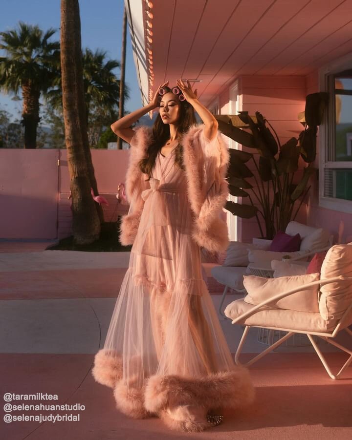 2-Layer Thick Feather Tulle Robe Set – Luxury Photoshoot / Holiday Glam Gown (Multi-Color) by SelenaHuanStudio