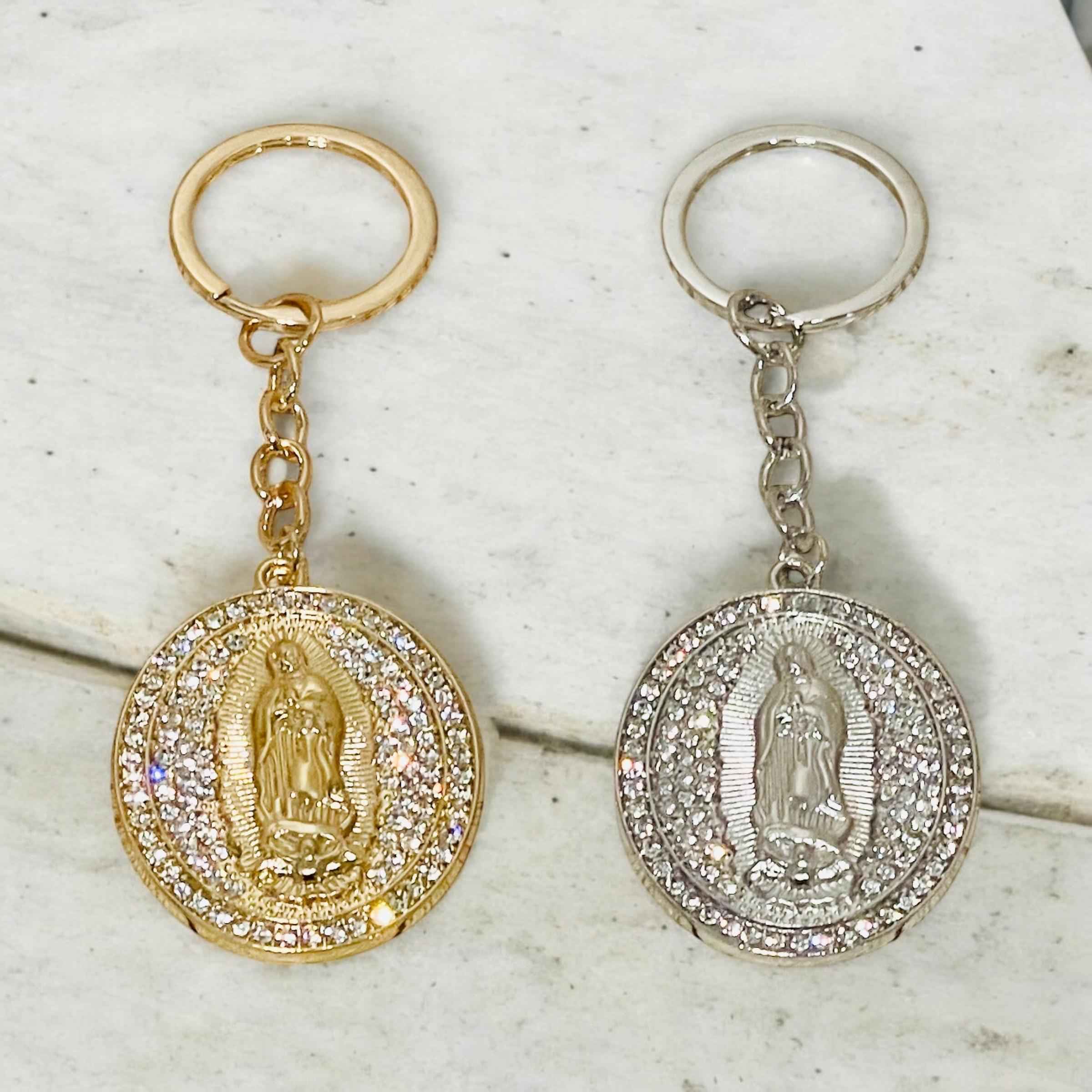 2x Virgin Mary Keychains 1 Gold Color and 1 Silver Color 2x Llaveros de La Virgen Maria 1 Color Oro y 1 Color Plata