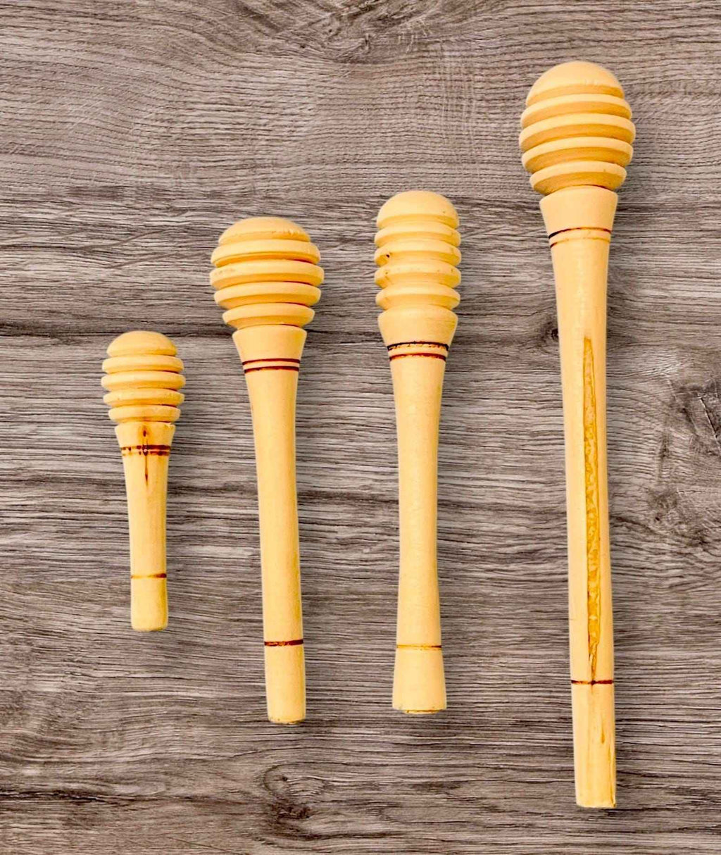 4x Mexican Honey Wood Stirrers 4 Different Sizes 4 Mieleros Mexicanos de Madera 4 Diferente Tamaños